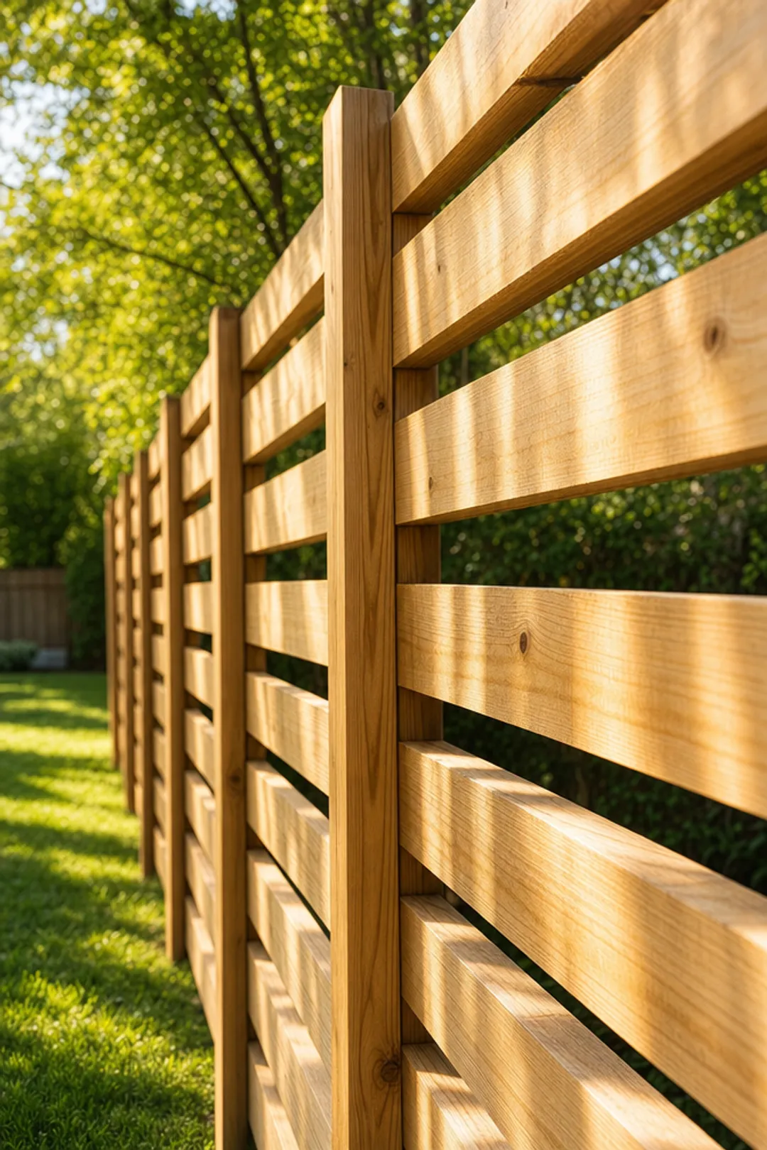 Wood fence drying naturally in sunlight after cleaning treatment