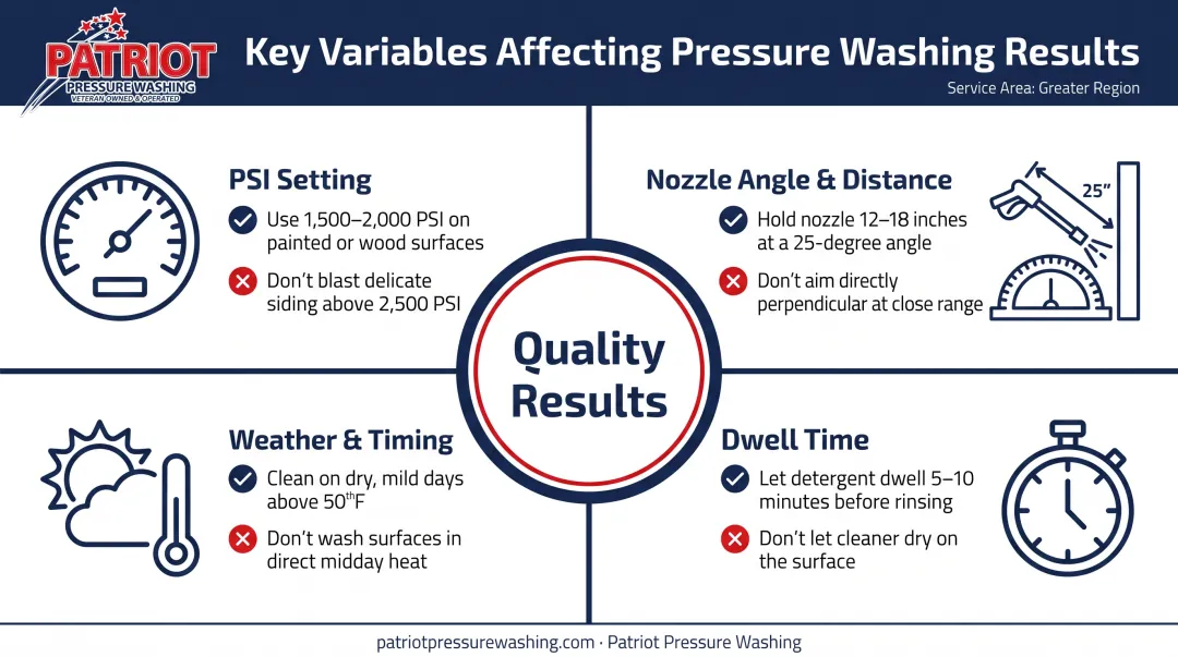 Key factors affecting pressure washing results comparison chart