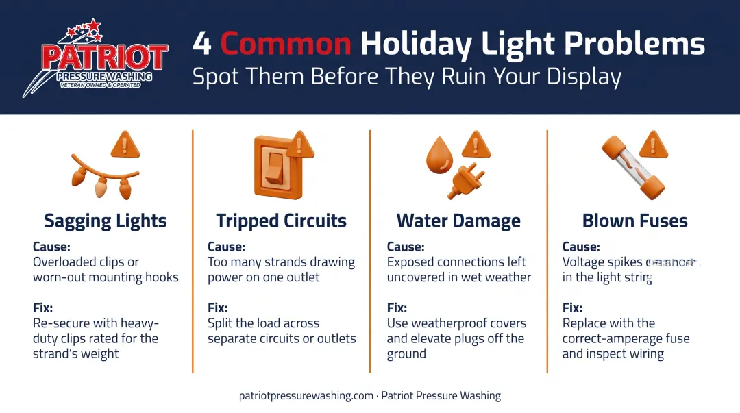 Common Christmas light problems and fixes comparison chart