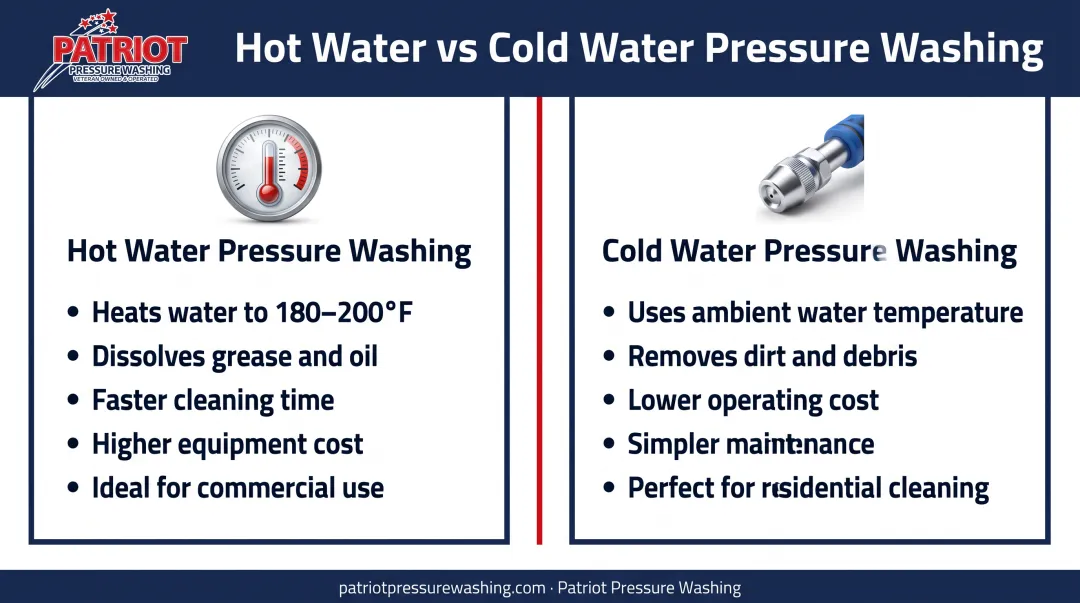 Hot water versus cold water pressure washing side-by-side comparison chart