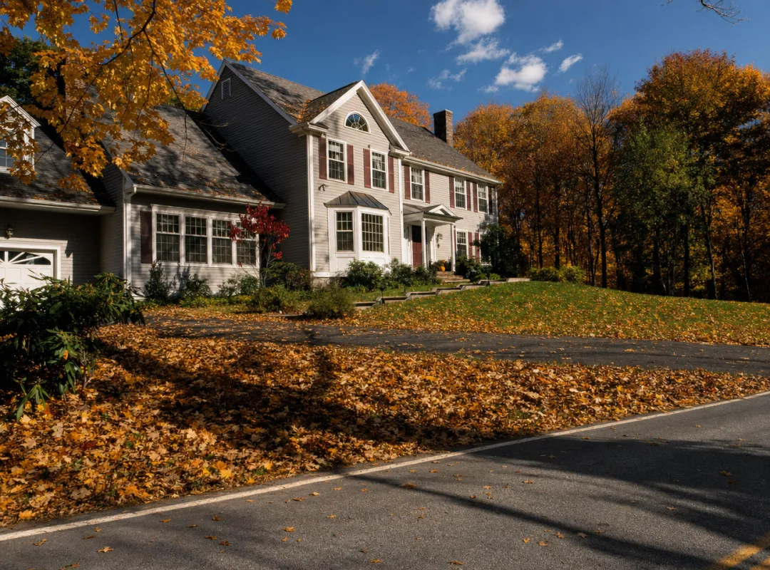 Tree-lined suburban home with windows needing frequent cleaning