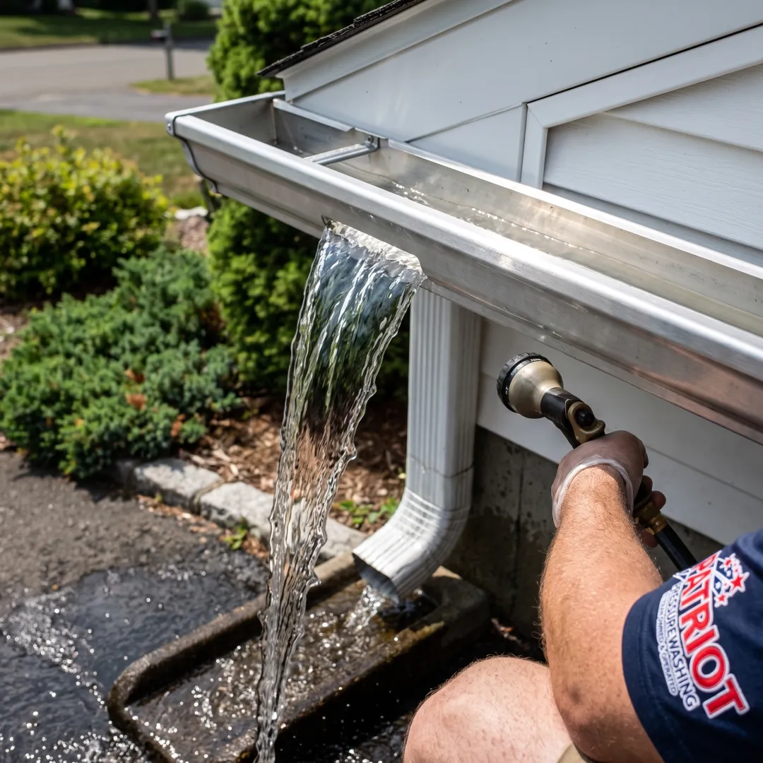 Clean gutter channel with flowing water