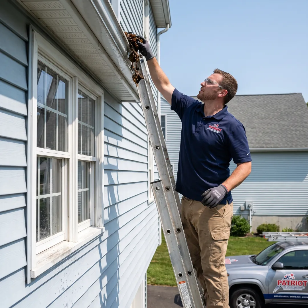 Cleaner clearing debris from a residential gutter