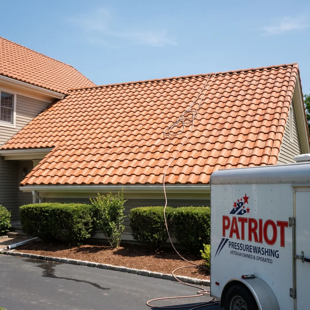 Clean tile roof after soft washing