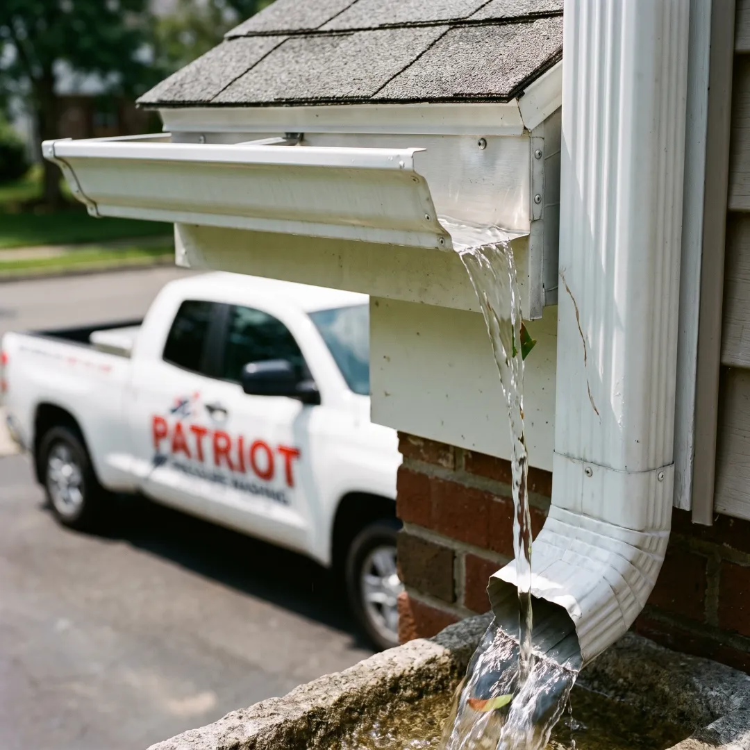 Clean gutters carrying water toward a downspout