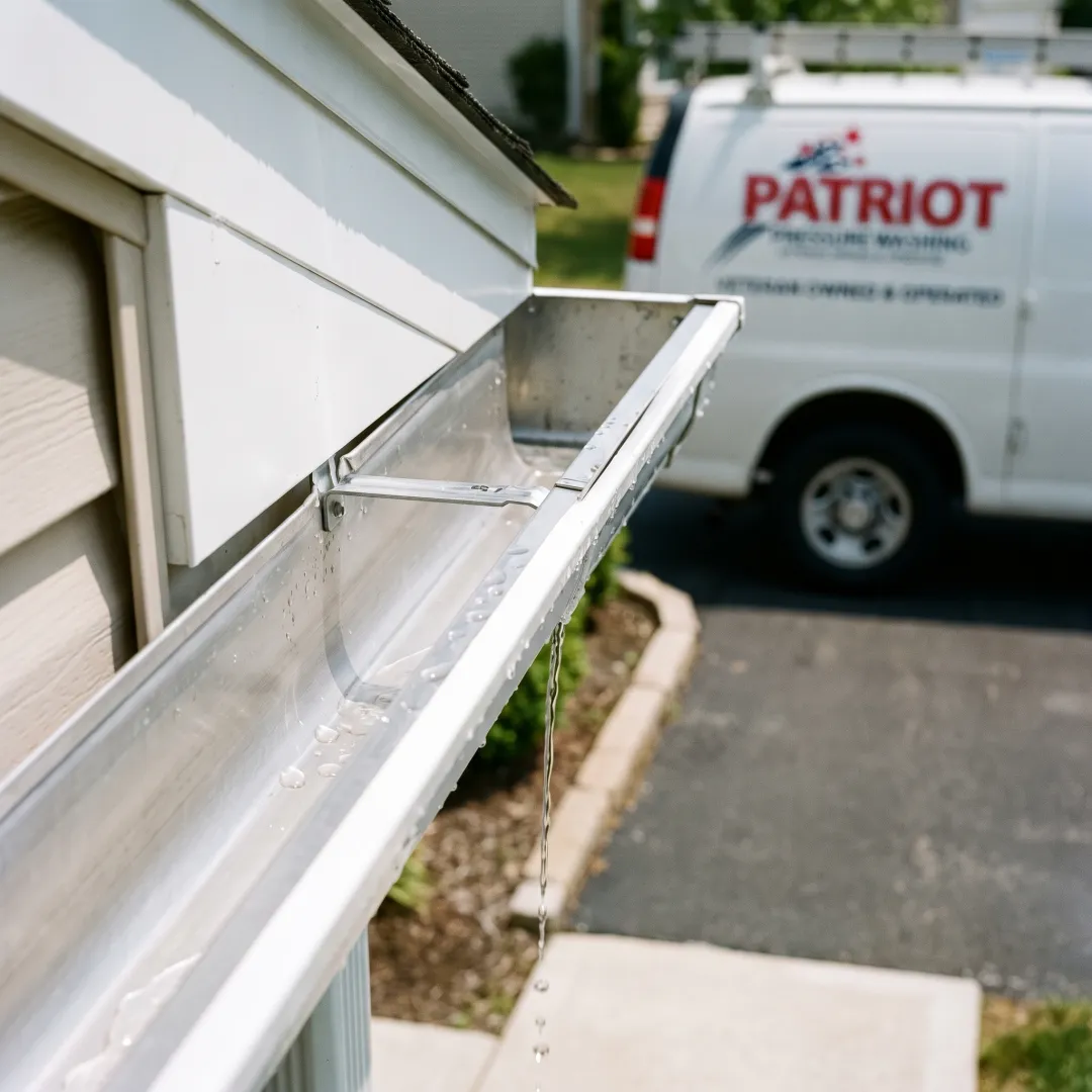 Clean gutter channel with clear downspout flow