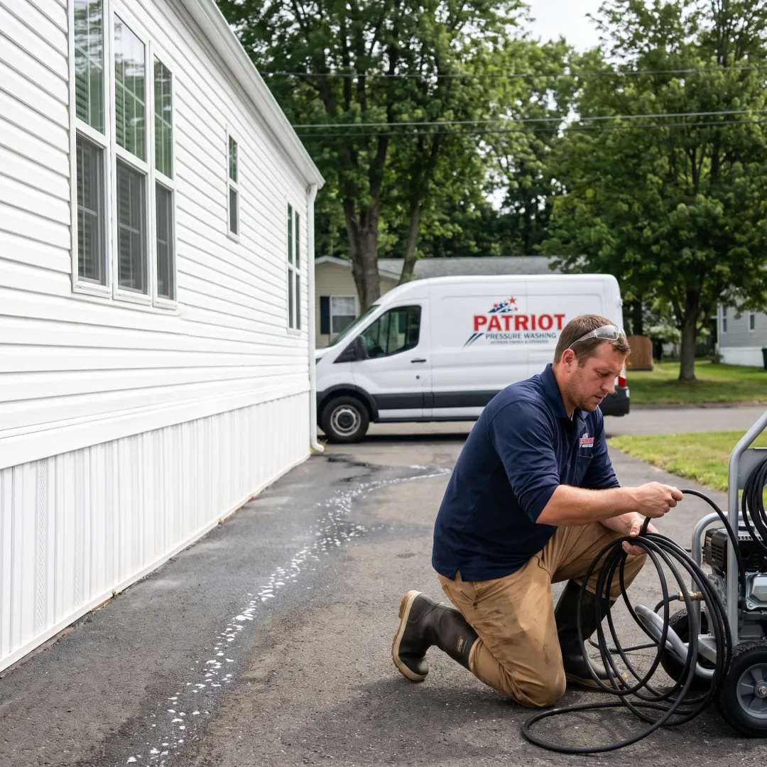 Clean mobile home siding after soft washing
