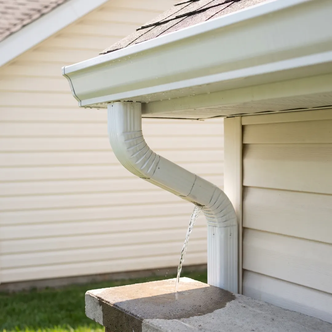 Clean gutter flowing into a downspout