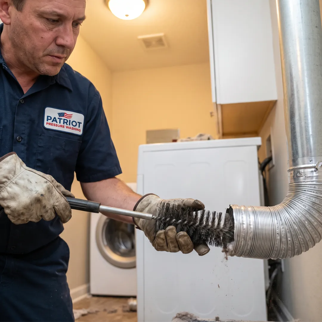 Dryer vent duct being cleaned