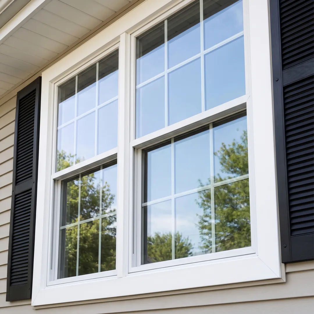 Clean residential windows reflecting a bright sky