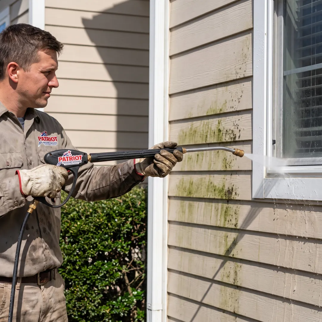 Soft washing equipment cleaning exterior siding