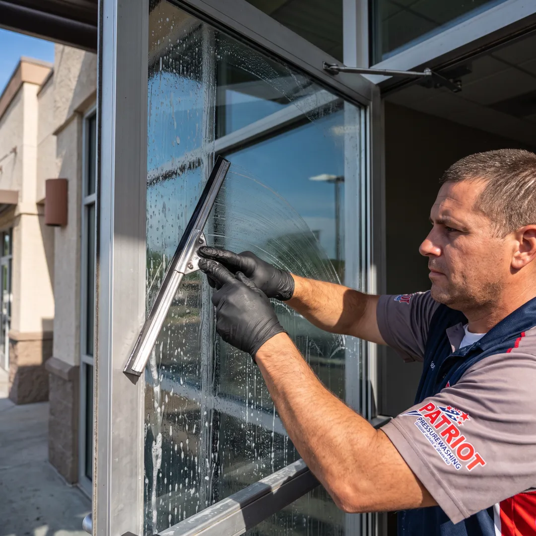 Spotless glass at a commercial entrance