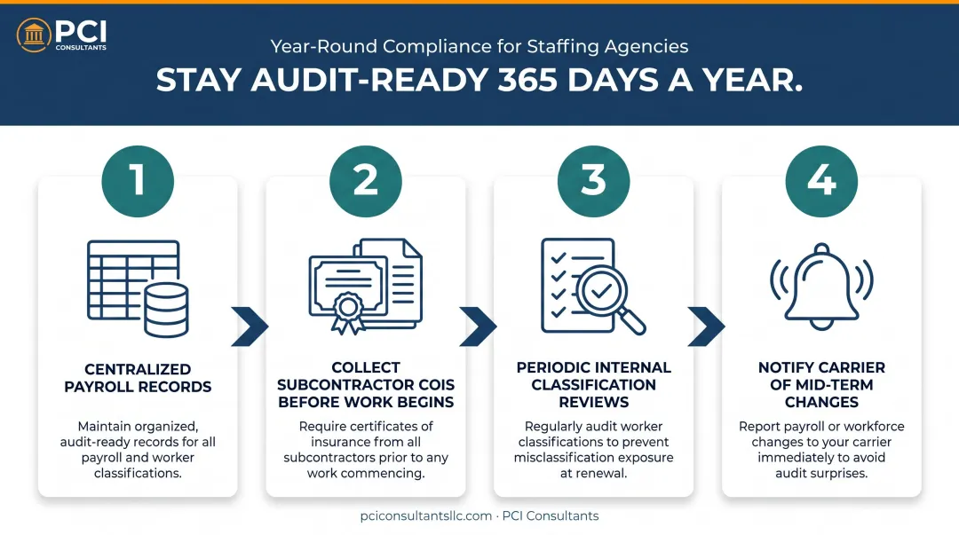 4-step year-round workers comp audit readiness framework for staffing agencies
