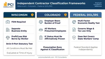 State workers compensation independent contractor classification test comparison infographic