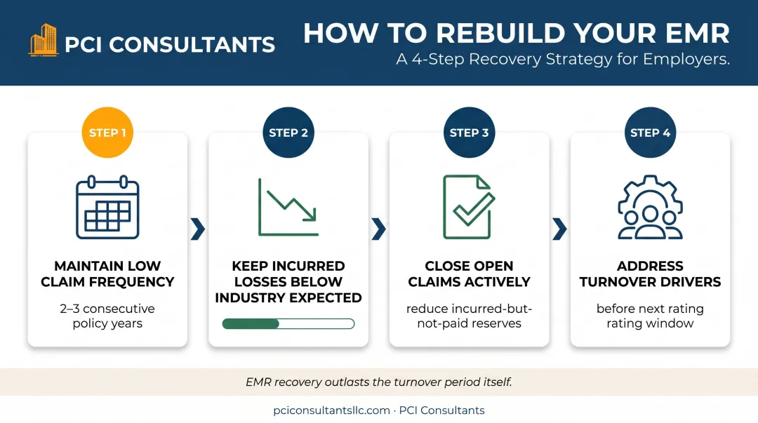 Four-step EMR recovery process timeline for warehouse workers compensation improvement