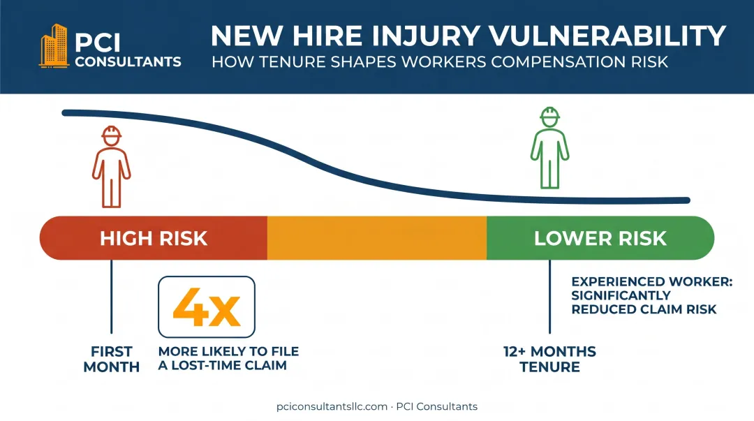 New hire injury risk four times higher in first month versus tenured workers