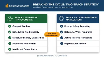Two-track restaurant workers comp cost reduction strategy retention and claims management