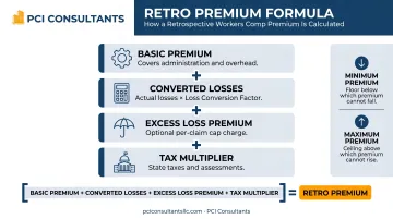 Retrospective workers comp premium formula four components breakdown infographic