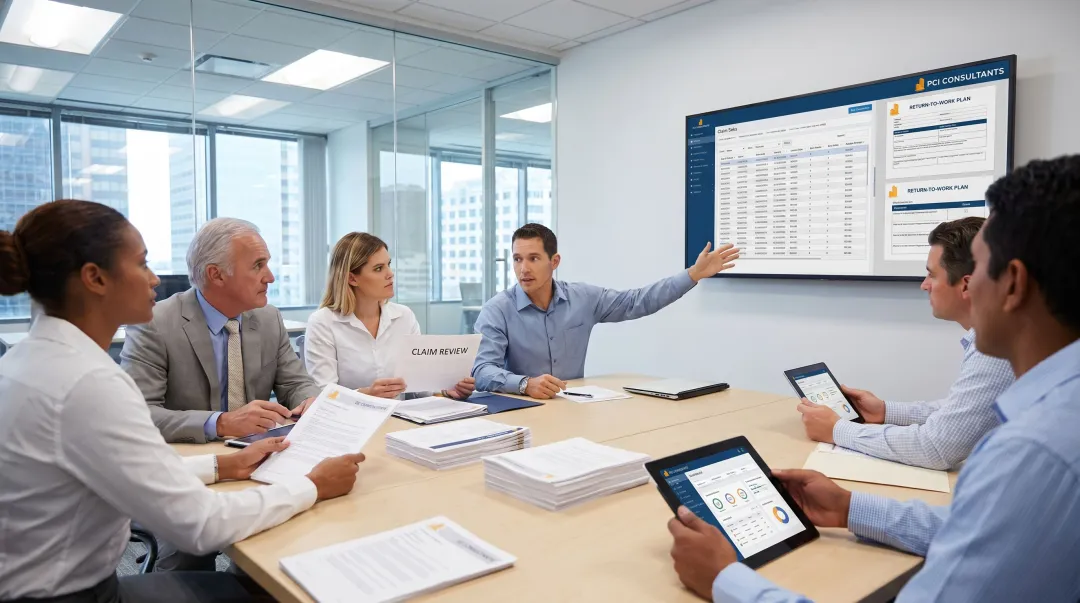 PCI Consultants claims management team reviewing workers compensation return-to-work cases