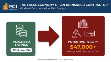 Infographic comparing the false savings versus the true cost of hiring uninsured contractors