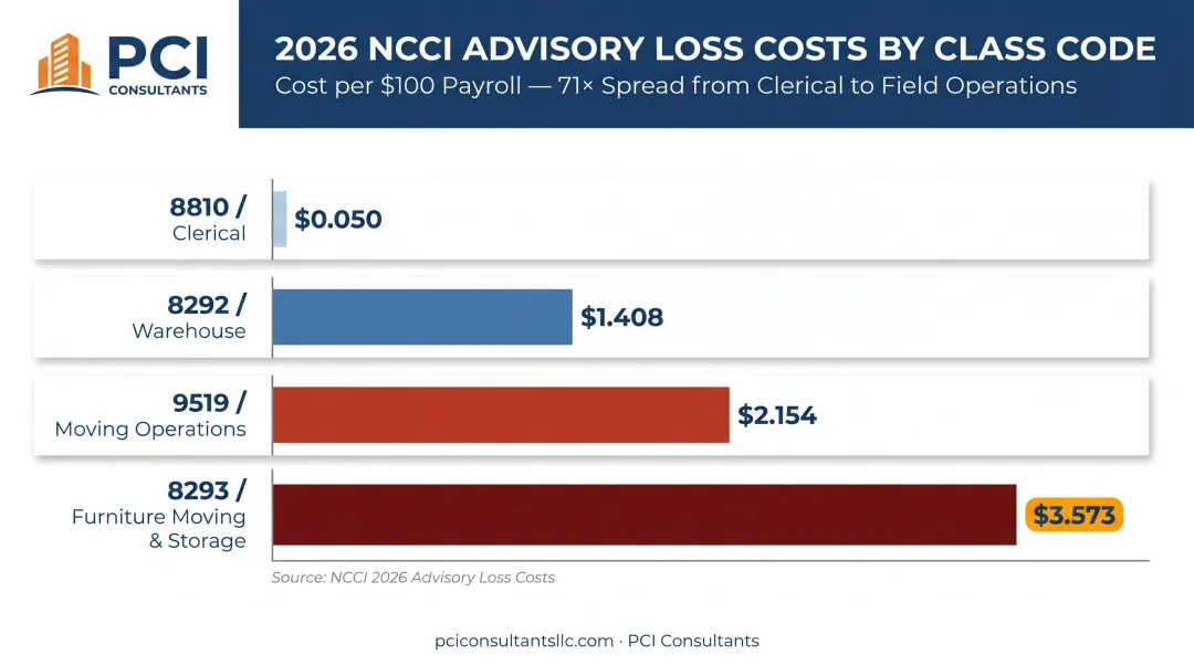 Colorado moving company NCCI class codes rate comparison infographic 2026