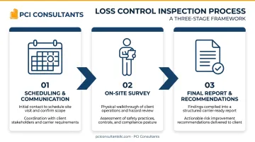 3-step loss control inspection process flow from scheduling to final report