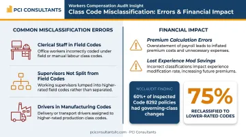 Common workers comp job misclassification patterns and premium overcharge impact comparison