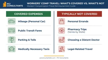 Comparison chart of covered versus excluded workers' comp travel expenses