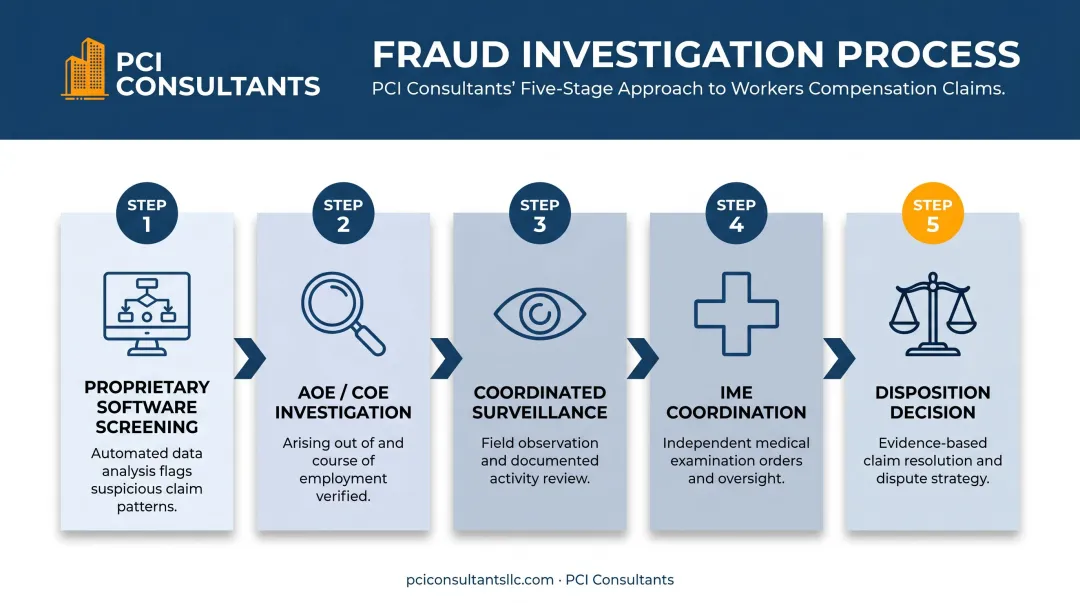 Five-step workers comp fraud claims management process from screening to disposition