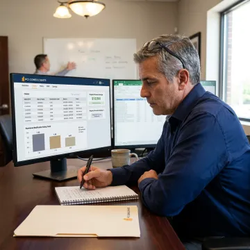 Risk manager analyzing workers compensation savings data