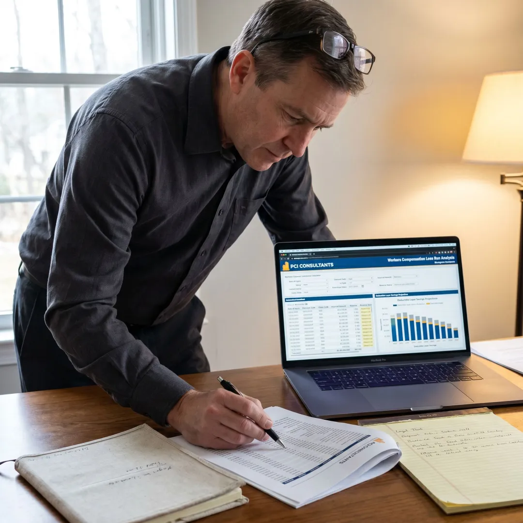 Consultant reviewing home care workers compensation data