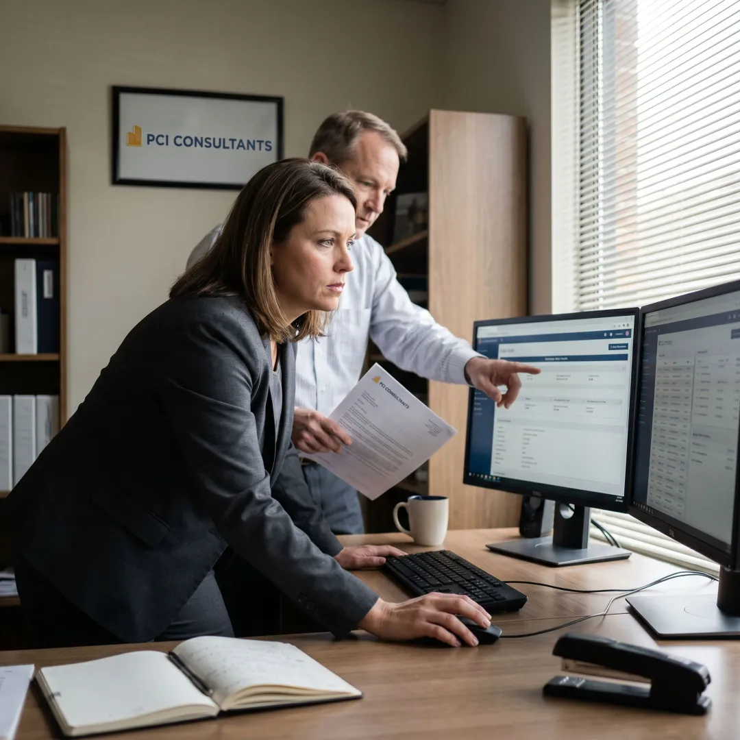 Claims manager reviewing workers compensation files