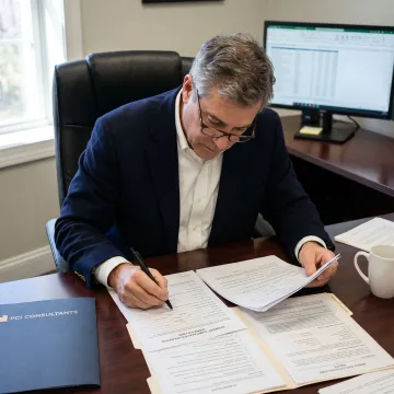 Consultant reviewing New York workers compensation exemption documents