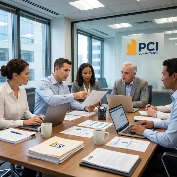 Workers' compensation claims management team reviewing risk data