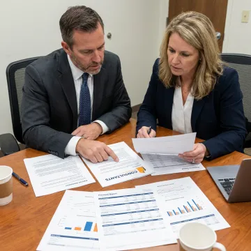 Consultant reviewing workers' compensation claims strategy
