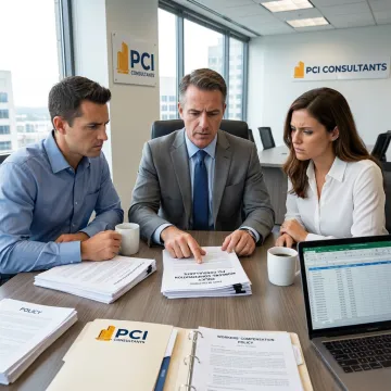 Workers compensation advisor reviewing policy documents