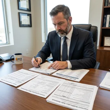 Consultant reviewing workers compensation documents