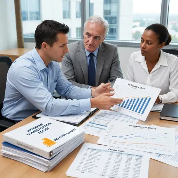 Consultants analyzing workers compensation claims data