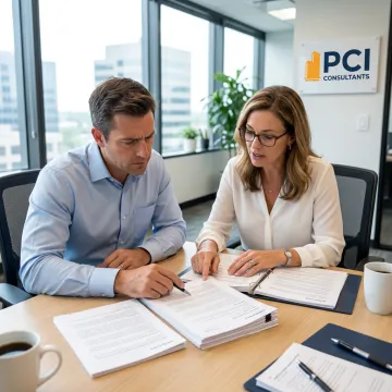 Contractor reviewing workers' comp insurance documents