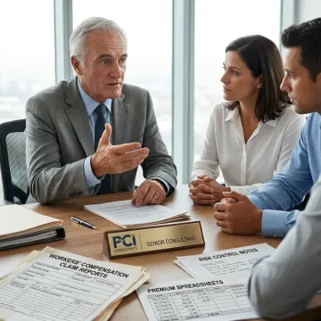 Consultant analyzing workers compensation policy data