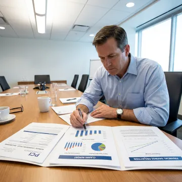Insurance specialist reviewing workers compensation policy options