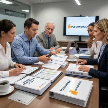 Risk consultants reviewing workers compensation data