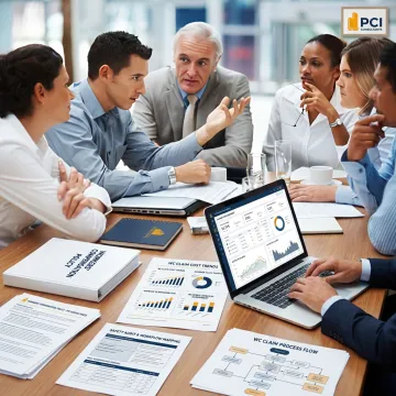Consultants analyzing workers compensation claims process