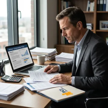 Risk consultant reviewing workers compensation claims data