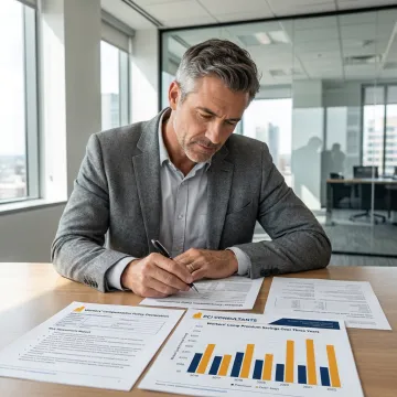 HR consultant reviewing workers compensation insurance documents