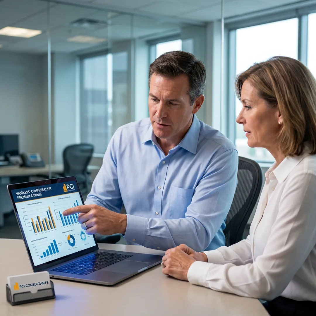 Insurance consultant analyzing workers compensation savings