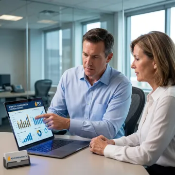 Insurance consultant analyzing workers compensation savings