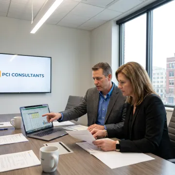 Risk consultant reviewing workers compensation policy data