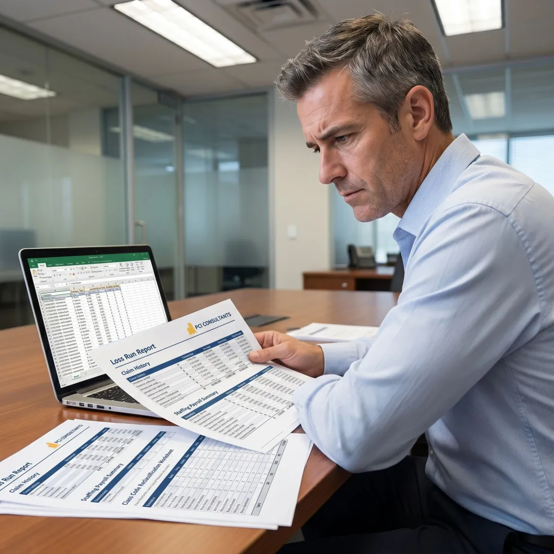 Consultant reviewing workers' comp reports