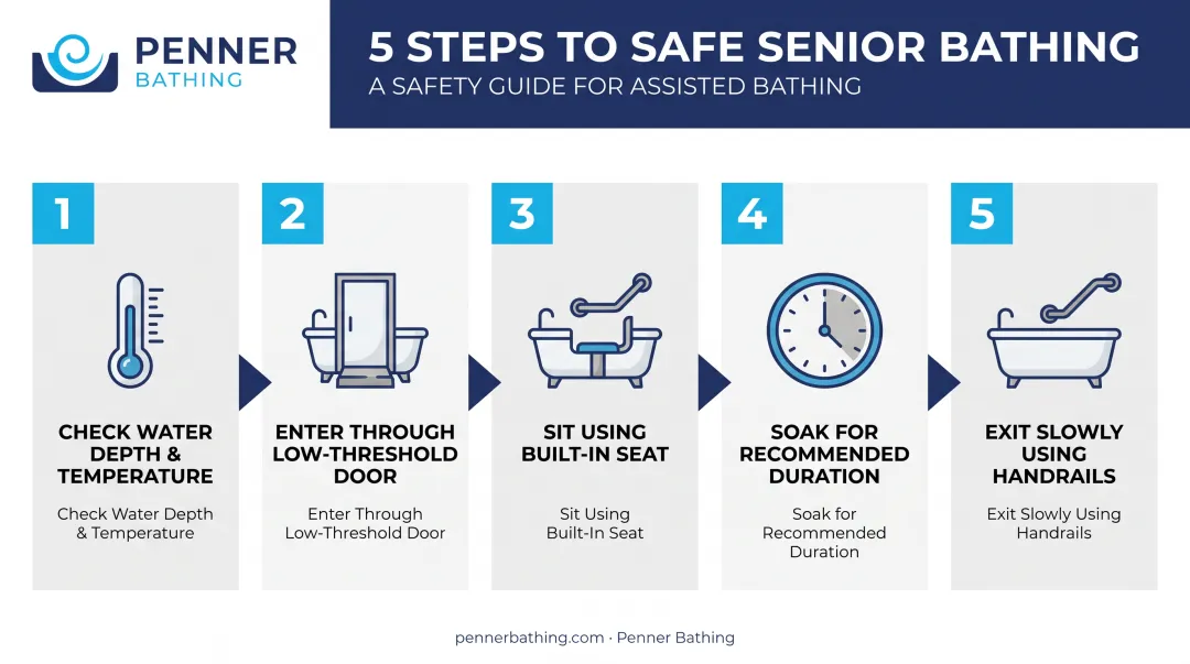 5-step safe immersion bathing process for seniors and caregivers